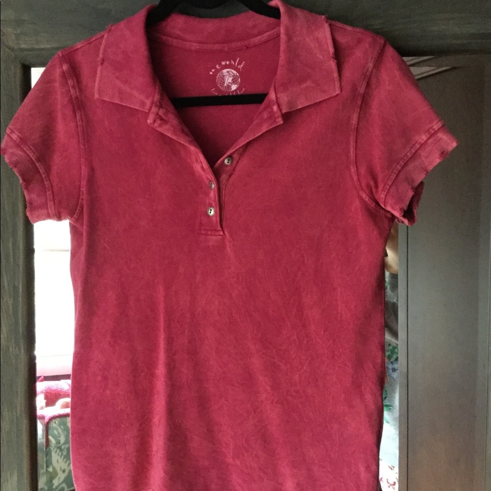 One World, Raspberry Distressed Polo, Sz S